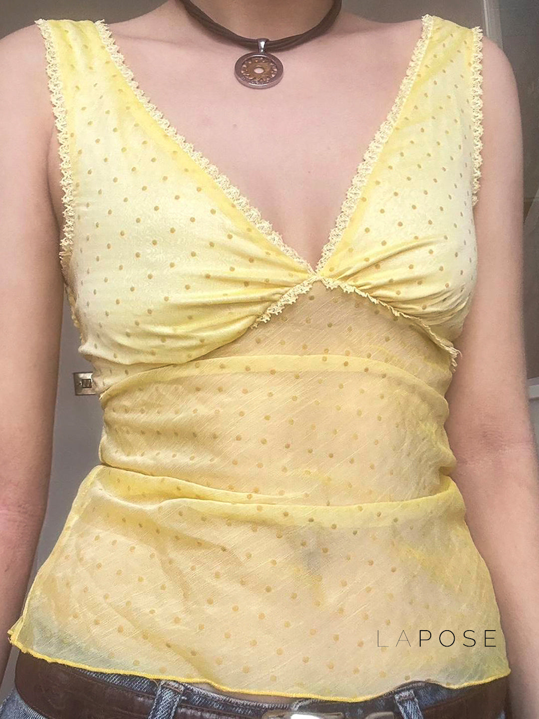 Ivonne Polka Dot Mesh Top [KSZ9ZOAW]