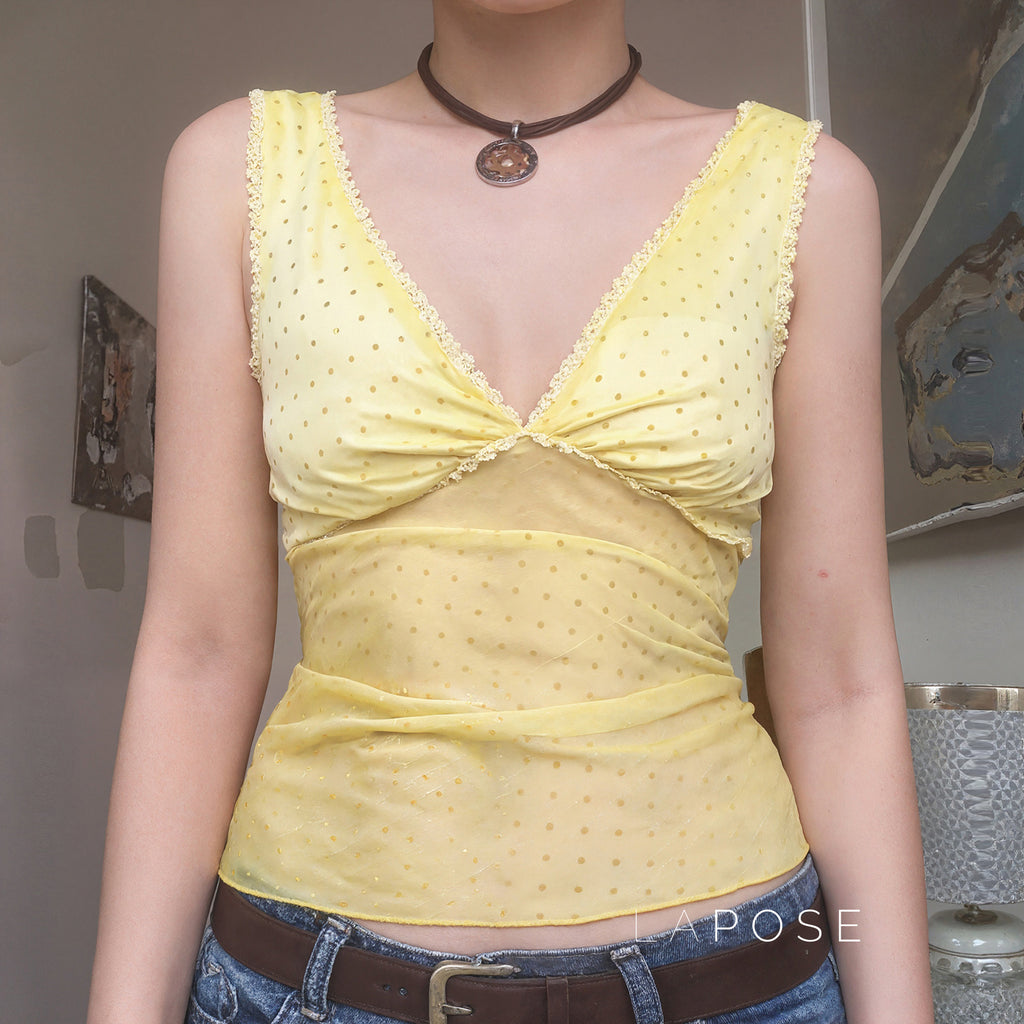 Ivonne Polka Dot Mesh Top [LX0QZTNN]