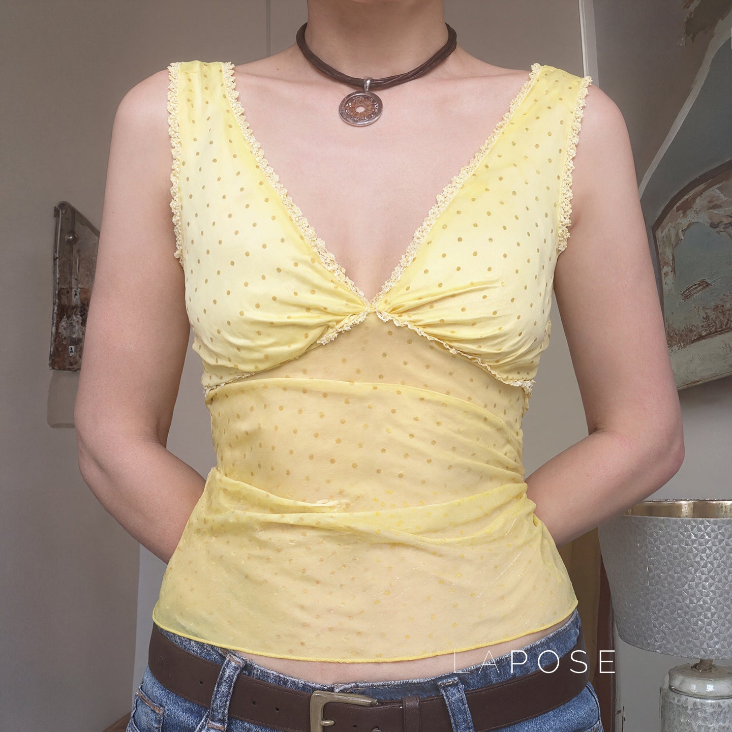 Ivonne Polka Dot Mesh Top [2HK2ZPFI]