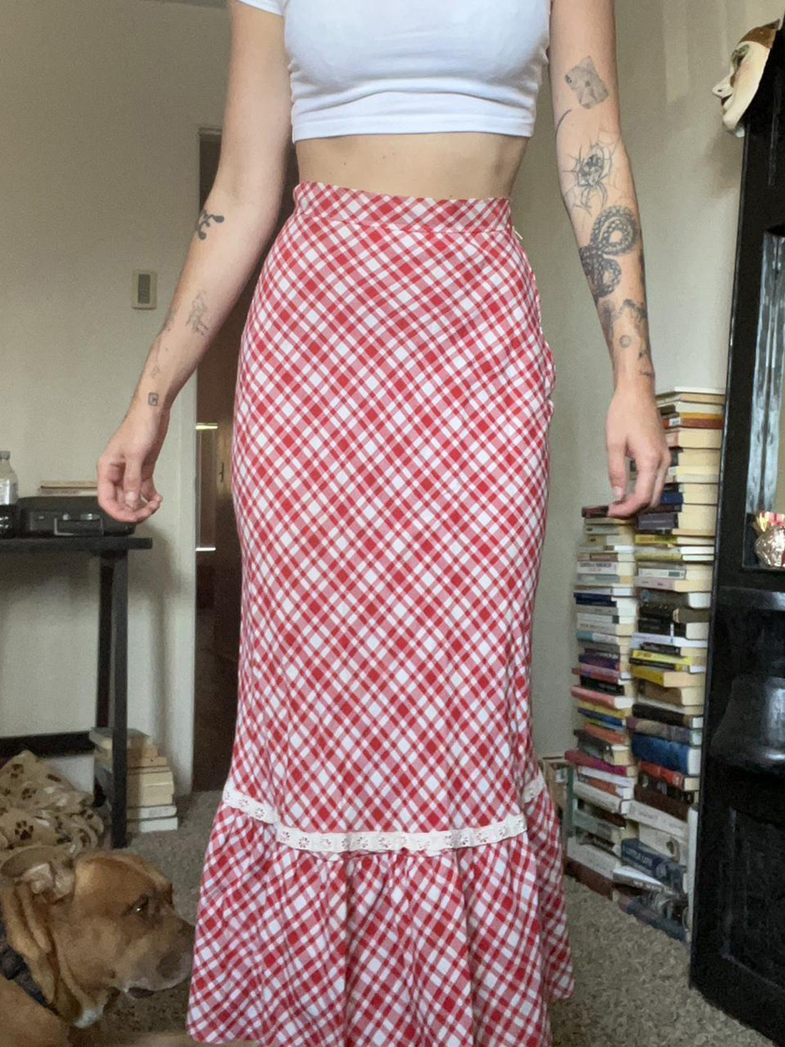 Ivyana Plaid Fishtail Midi Skirt [1IC2TEWH]
