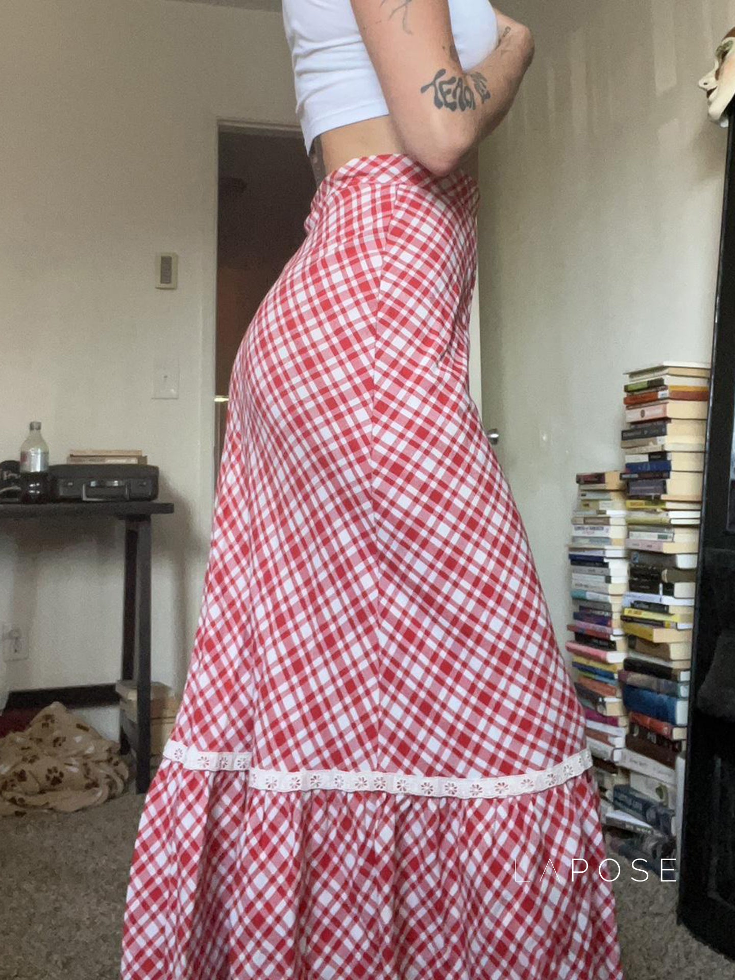 Ivyana Plaid Fishtail Midi Skirt [VN6XC8BG]