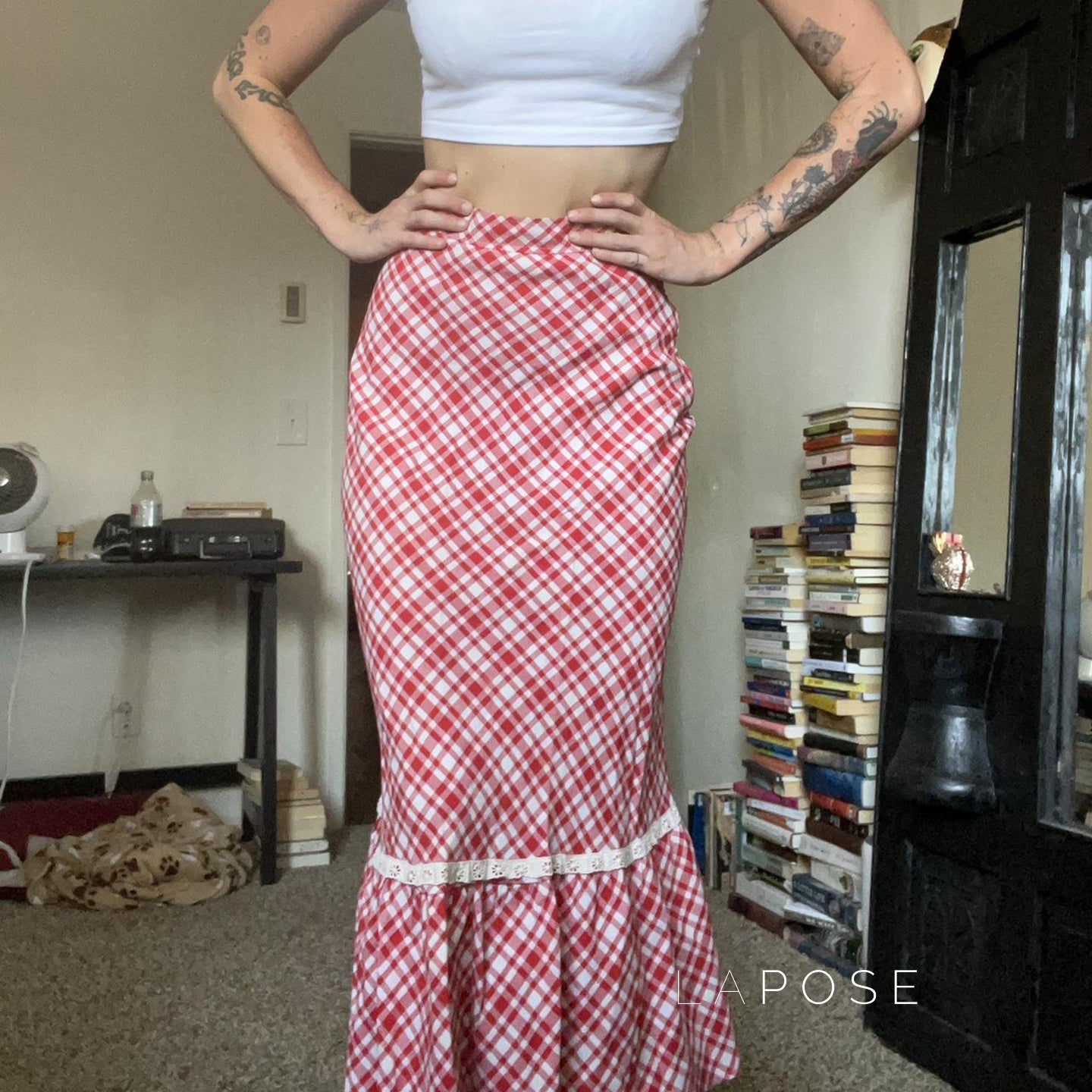 Ivyana Plaid Fishtail Midi Skirt [NALY78WT]