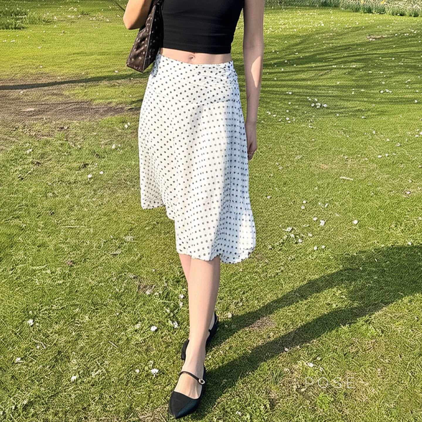 Izel Polka Dot Mesh Midi Skirt