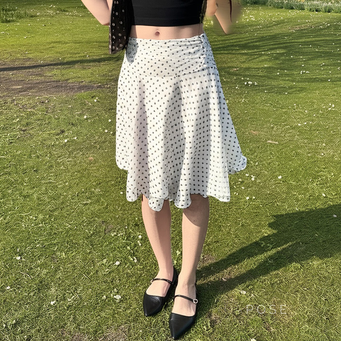 Izel Polka Dot Mesh Midi Skirt