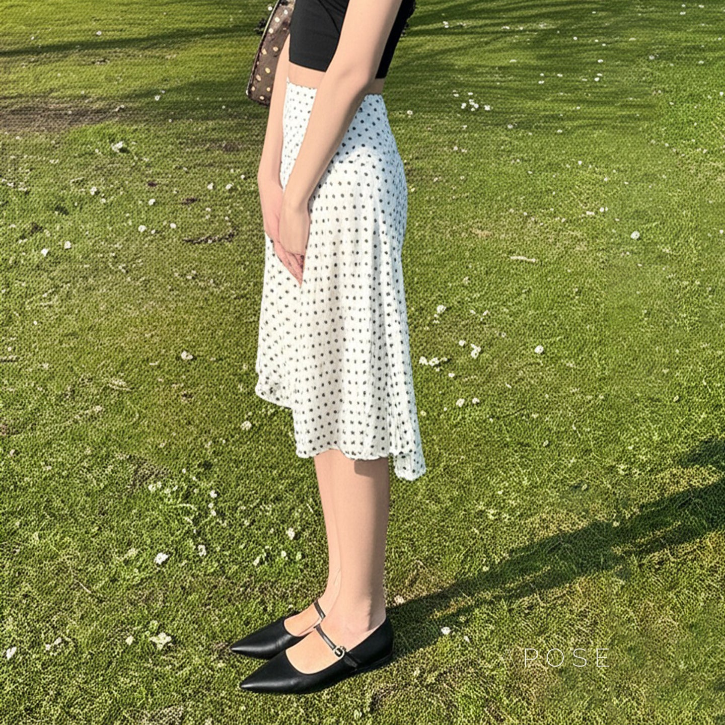 Izel Polka Dot Mesh Midi Skirt