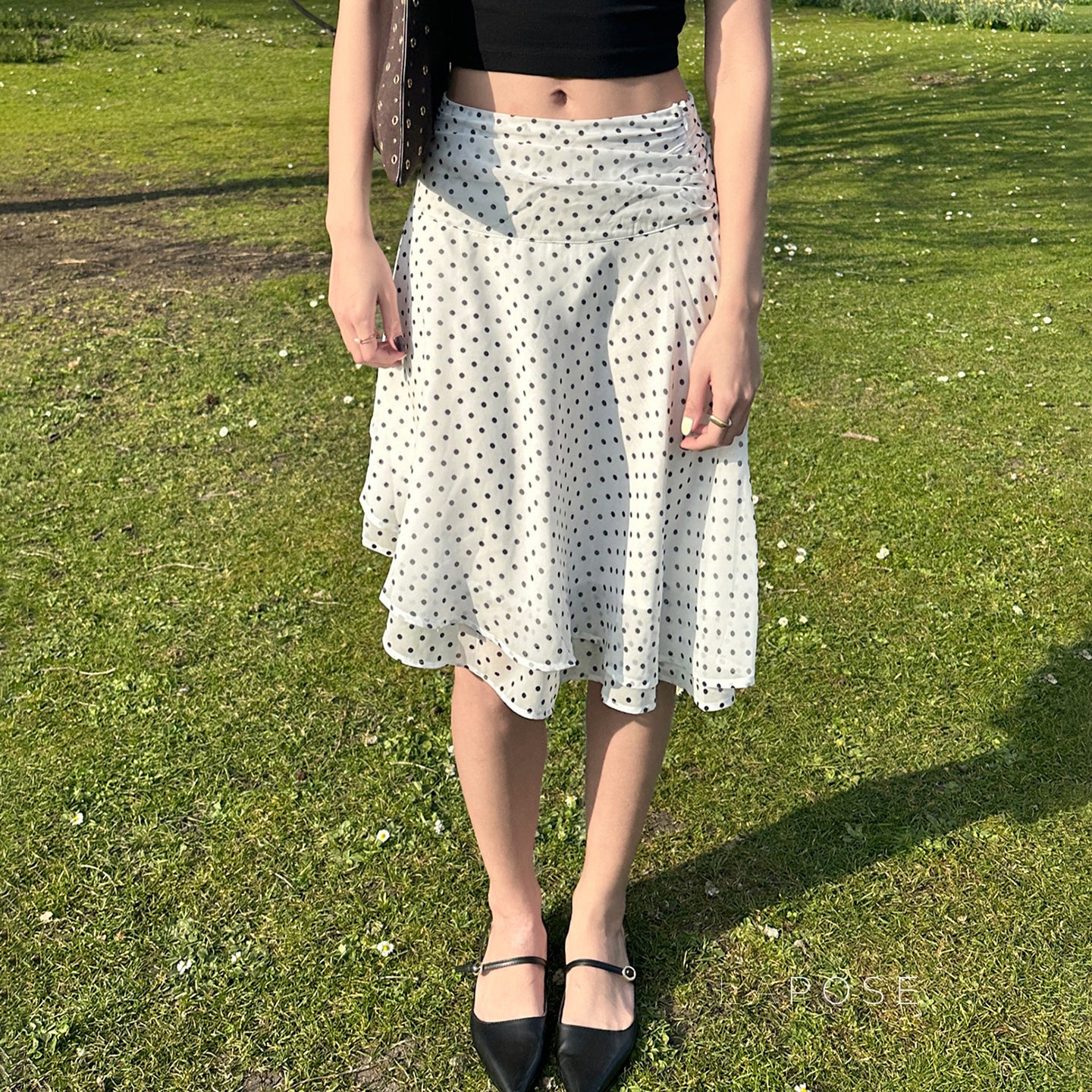 Izel Polka Dot Mesh Midi Skirt