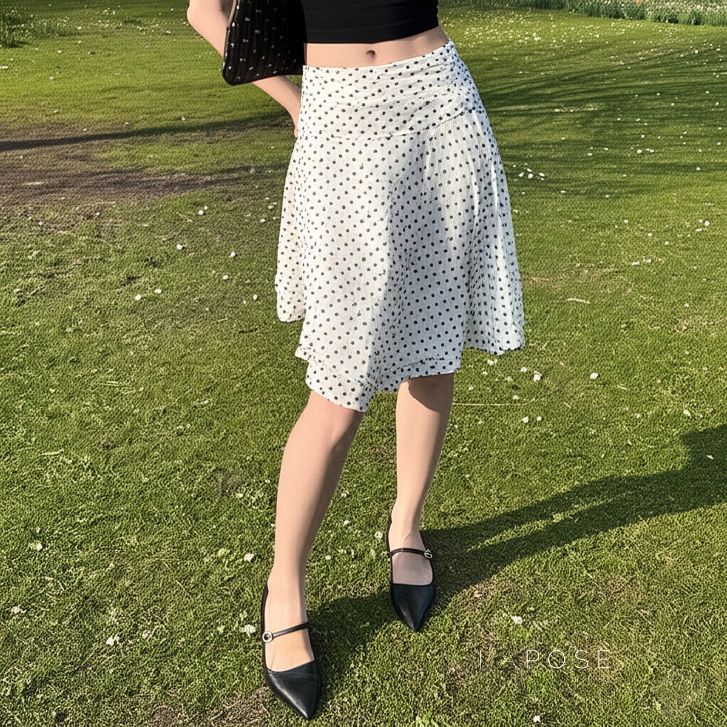 Izel Polka Dot Mesh Midi Skirt