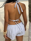Jacee Lace-Up Halter Short Set [RT05RB7Z]