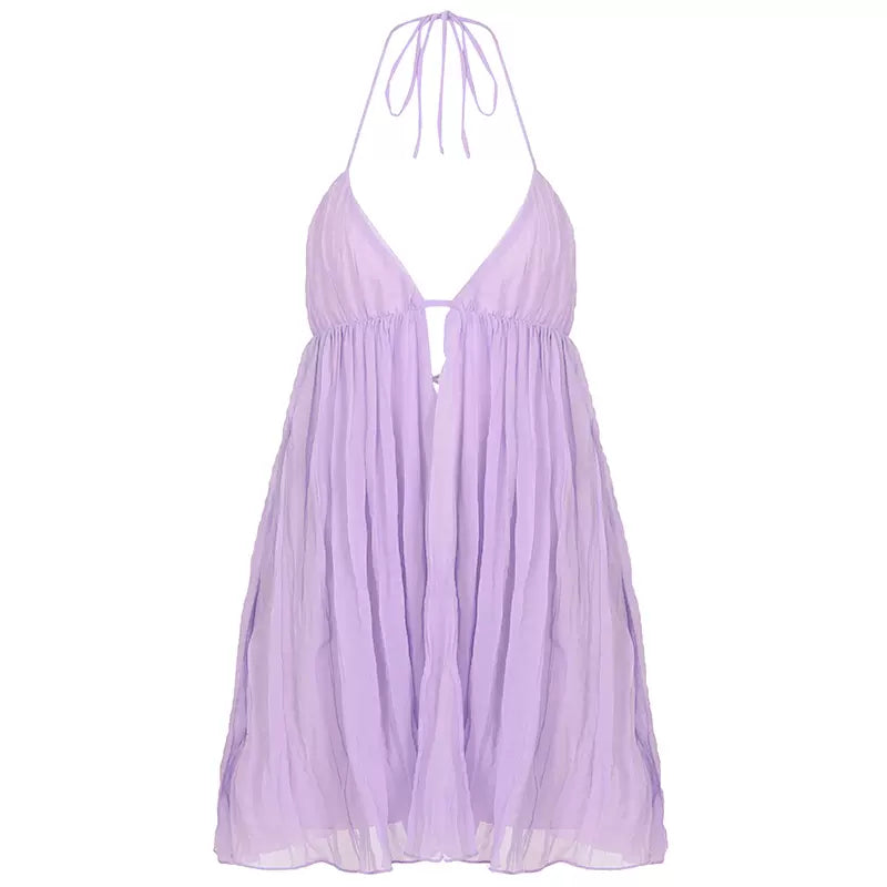 LaPose - Jacklyn Backless Halter Mini Dress - Purple Color