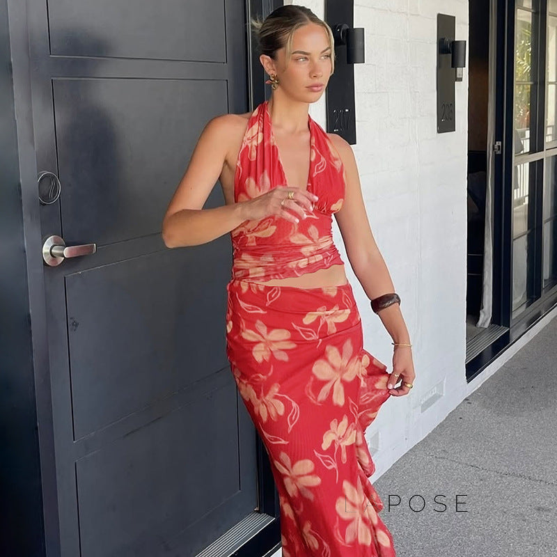 Jadore Ruffle Halter Maxi Dress [8XCIITFP]
