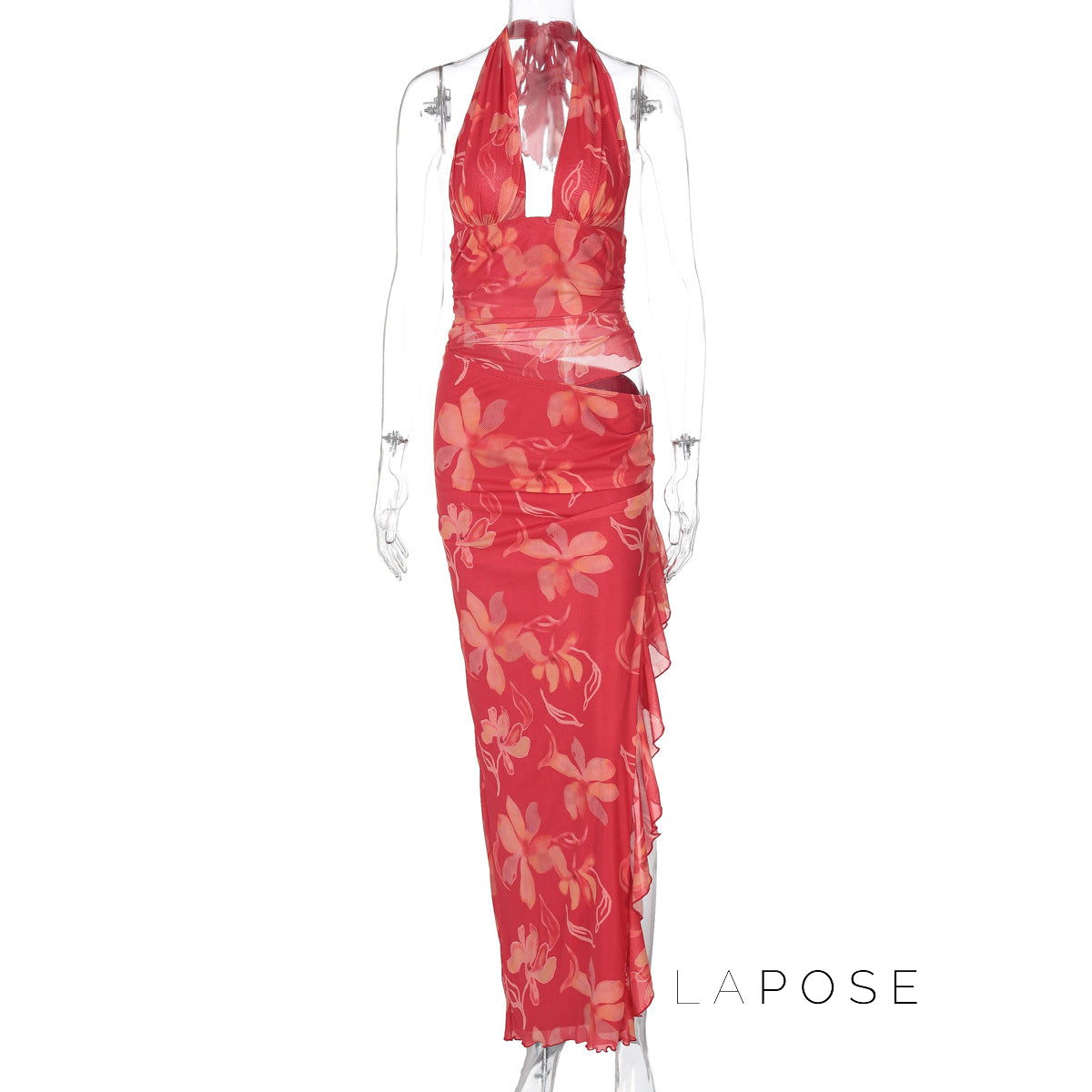 Jadore Ruffle Halter Maxi Dress [88Z6S02H]
