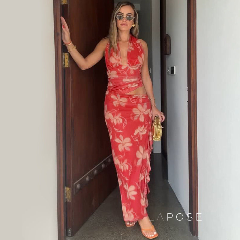 Jadore Ruffle Halter Maxi Dress [0F8H9OWS]