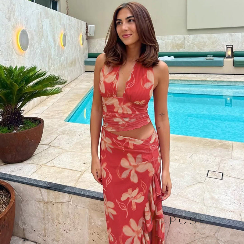 Jadore Ruffle Halter Maxi Dress [8W1JXM9V]