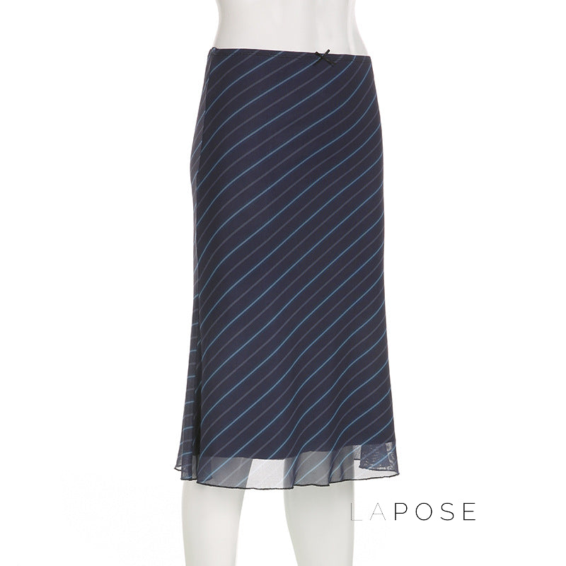 Jaelyn Striped Mesh Midi Skirt [SUDGHFQ9]