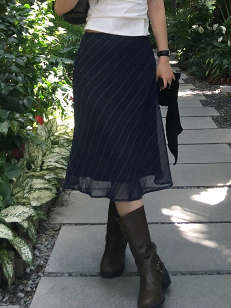 Jaelyn Striped Mesh Midi Skirt [K8KN8DZM]