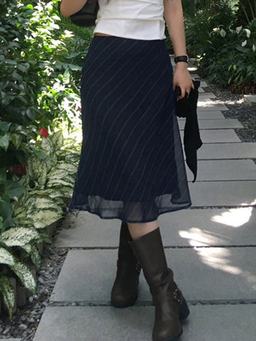 Jaelyn Striped Mesh Midi Skirt [K8KN8DZM]