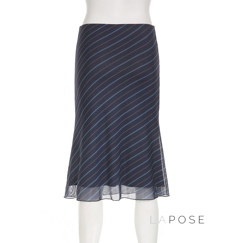 Jaelyn Striped Mesh Midi Skirt [Y5TUONK9]