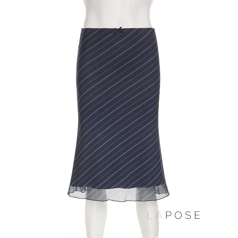 Jaelyn Striped Mesh Midi Skirt [D4WCROYN]