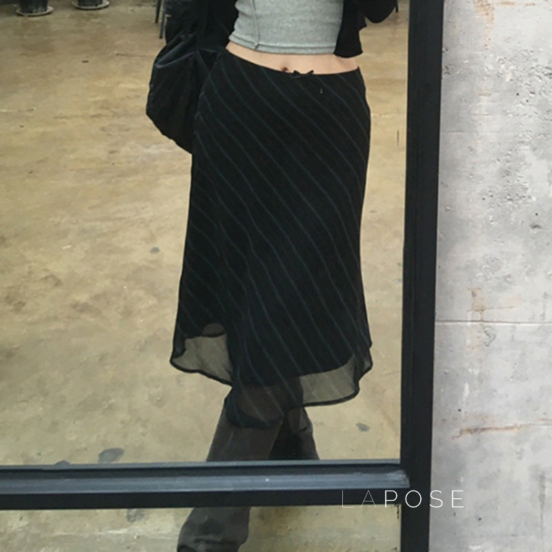 Jaelyn Striped Mesh Midi Skirt [01GMOKAG]