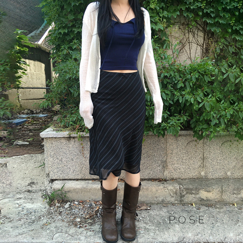 Jaelyn Striped Mesh Midi Skirt [DGD4OW02]