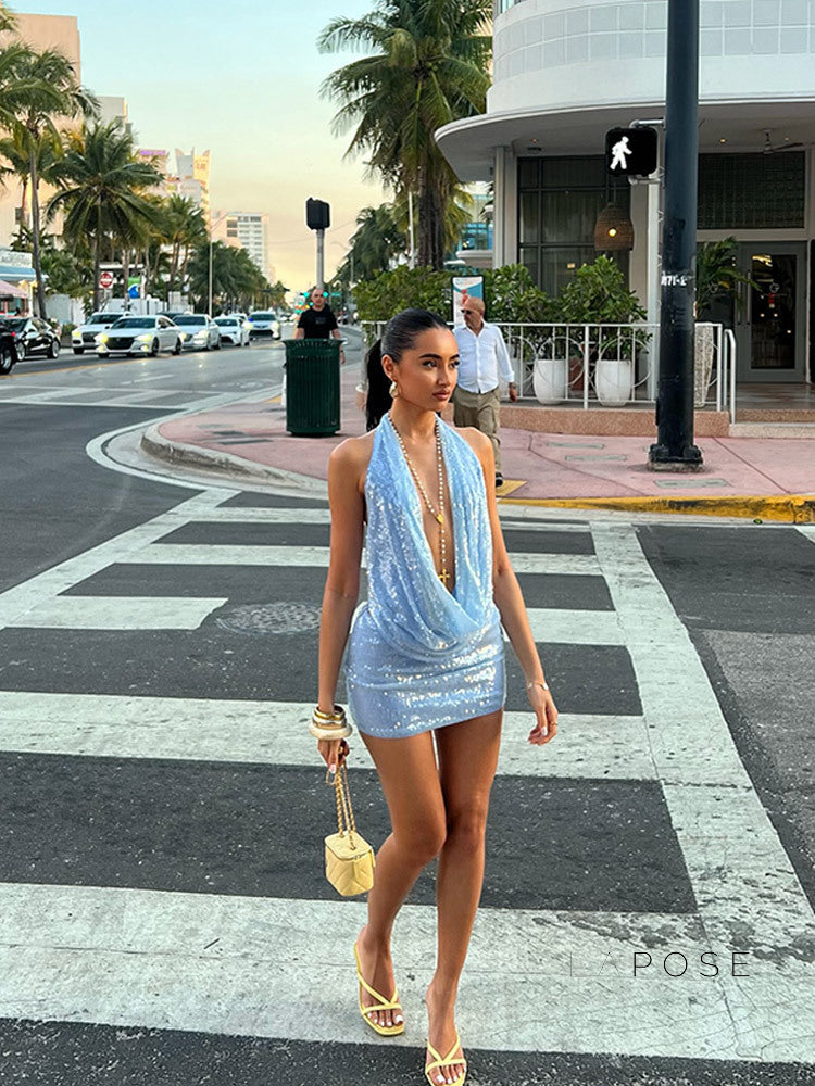 Jaicee Sequin Halter Skirt Set [XDCDTIFY]