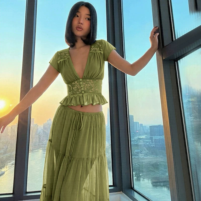 LaPose - Jaiden Chiffon Lace Maxi Set