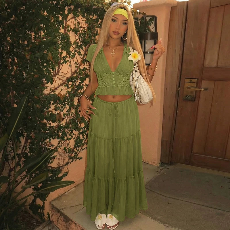 LaPose - Jaiden Chiffon Lace Maxi Set