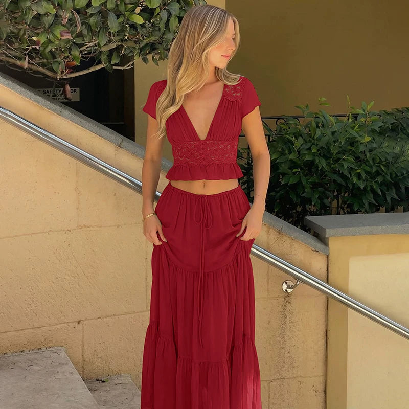 LaPose - Jaiden Chiffon Lace Maxi Set