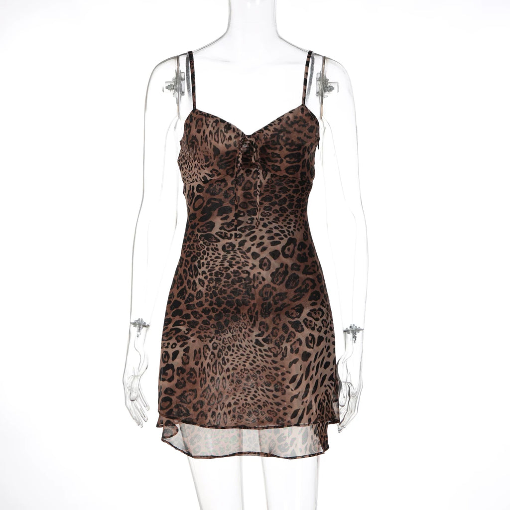 LaPose - Jaliyah Leopard Ruffle Mini Dress - Coffee Brown Color