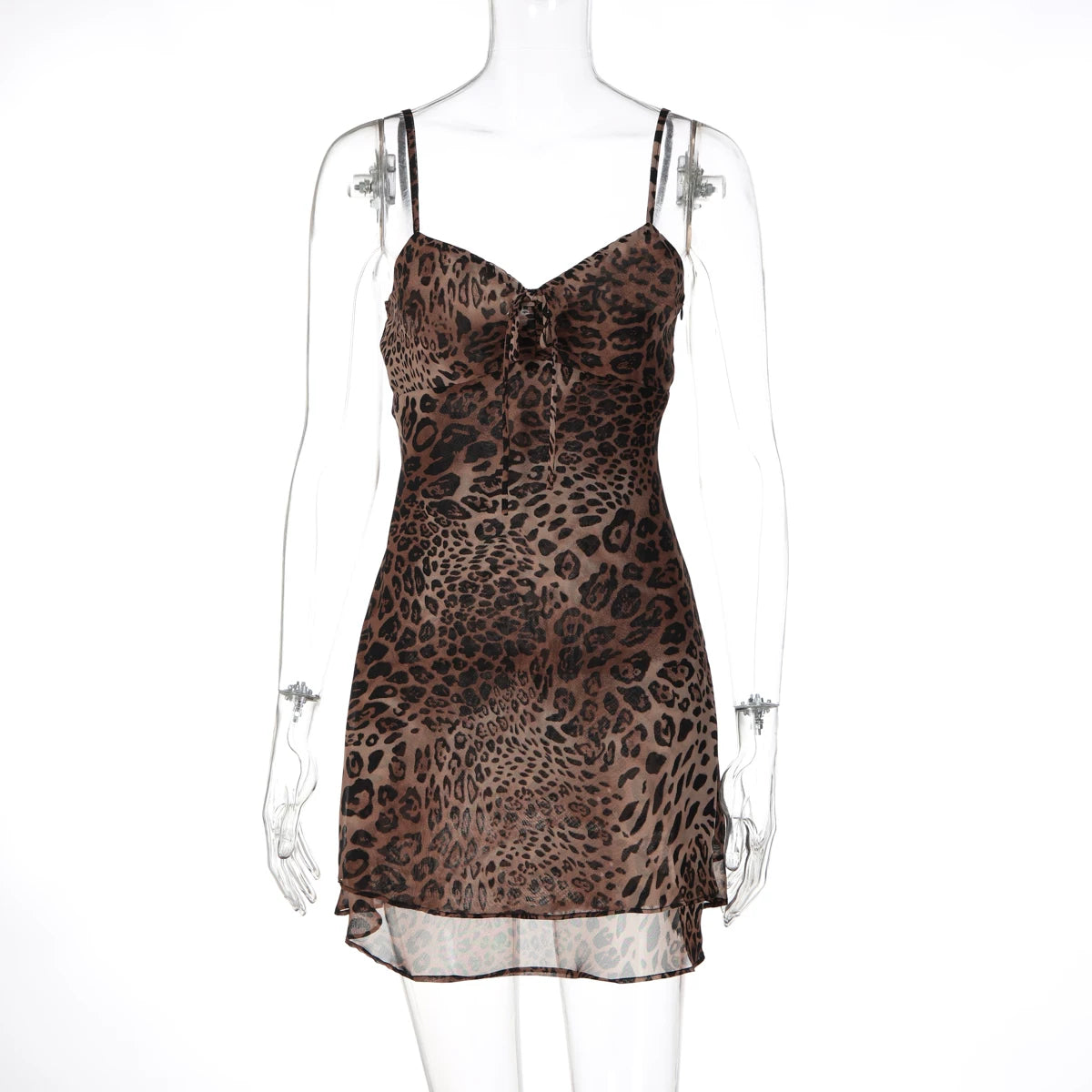 LaPose - Jaliyah Leopard Ruffle Mini Dress - Coffee Brown Color