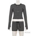 Jamari Striped Cardigan Short Set [GDPQR666]