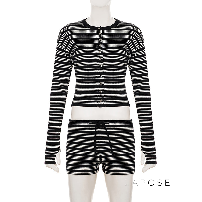 Jamari Striped Cardigan Short Set [GDPQR666]