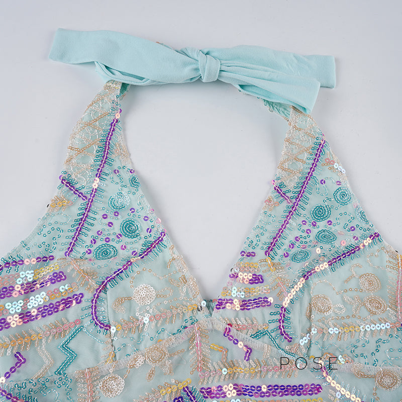 Jana Sequin Floral Halter Top [GZJ04QL4]