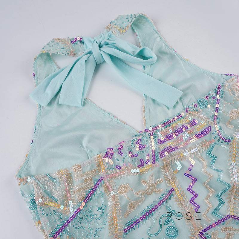 Jana Sequin Floral Halter Top [VWFLOM3P]