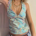 Jana Sequin Floral Halter Top [A2CZH33E]