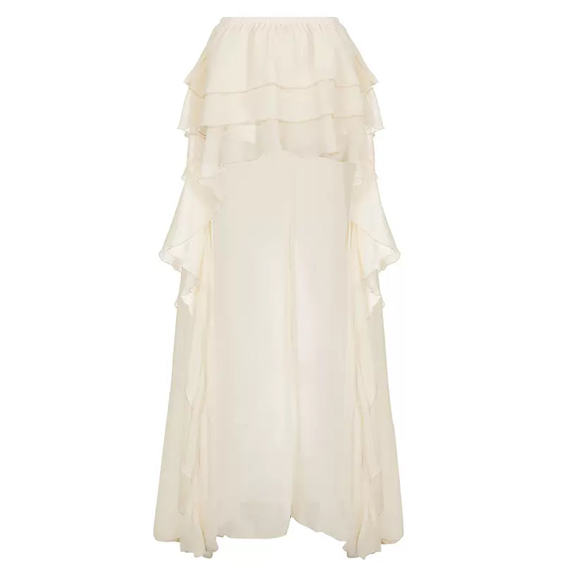 LaPose - Jayce Tiered Ruffle Asymmetric Skirt - Khaki Color