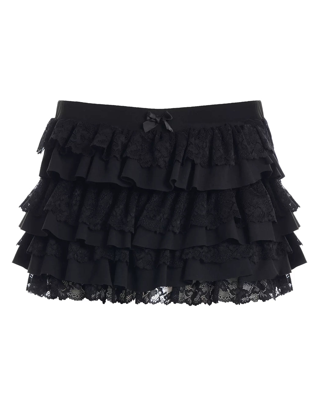 LaPose - Jayla Ruffled Lace Mini Skirt - Black Color