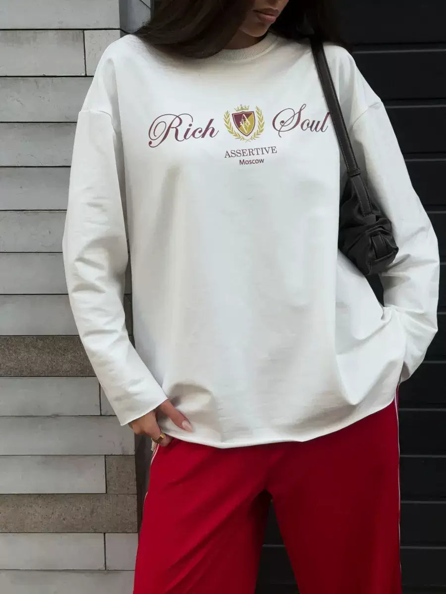 LaPose - Jayme Graphic Long Sleeve Top - White Color