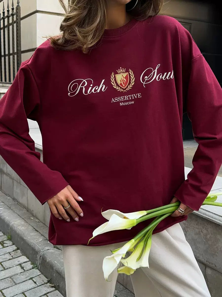 LaPose - Jayme Graphic Long Sleeve Top - Wine Red Color