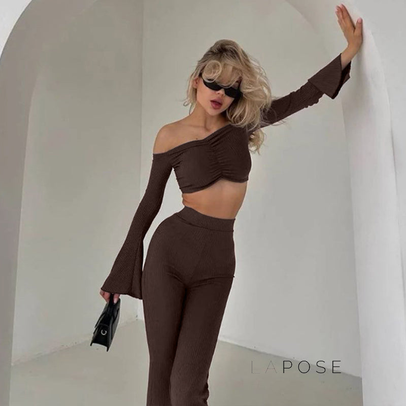 Jazmin One-Shoulder Pleated Pant Set [LRFD8U8N]