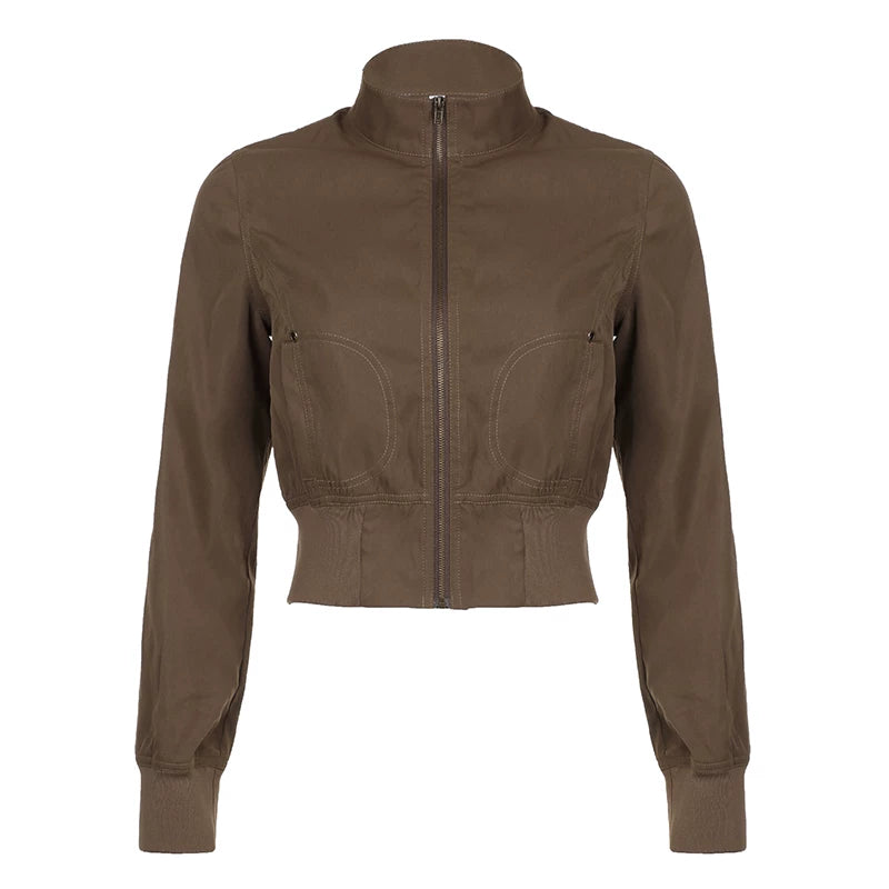 LaPose - Jeanette Cropped Utility Zip Jacket - Brown Color