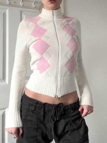 Jenesis Plaid Knit Cardigan [7D33ZOSB]