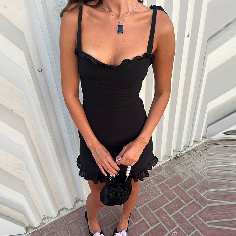 Johannah Ruffle Trim Tie Strap Mini Dress