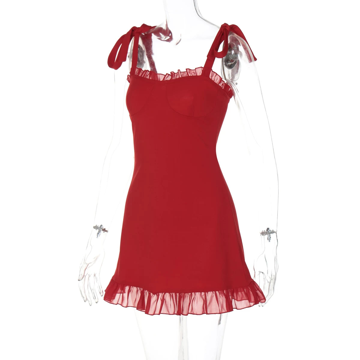 Johannah Ruffle Trim Tie Strap Mini Dress