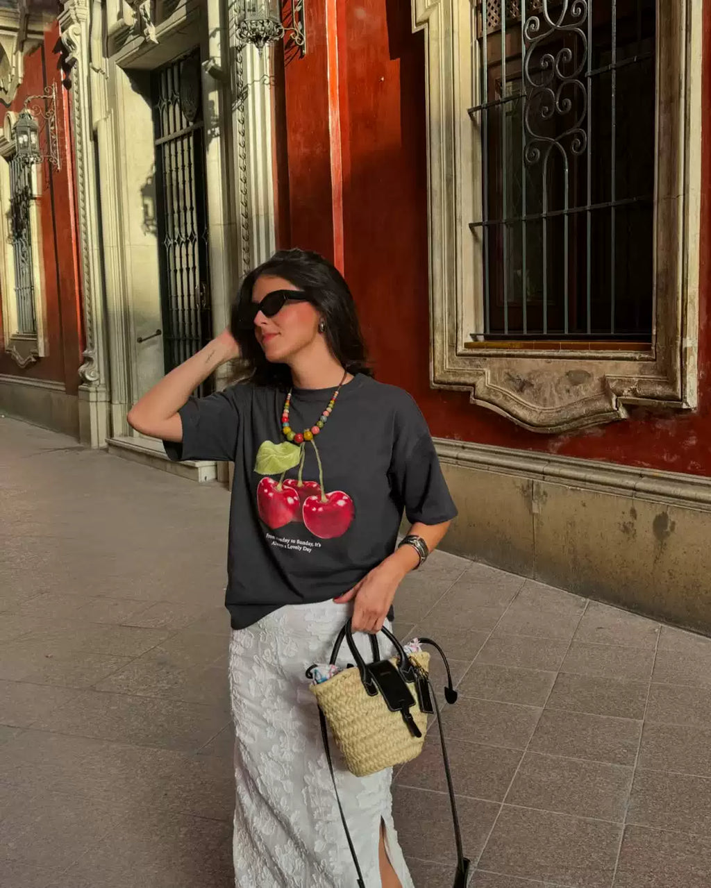Joleigh Cherry Print Oversized T-Shirt