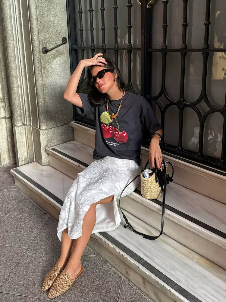 Joleigh Cherry Print Oversized T-Shirt