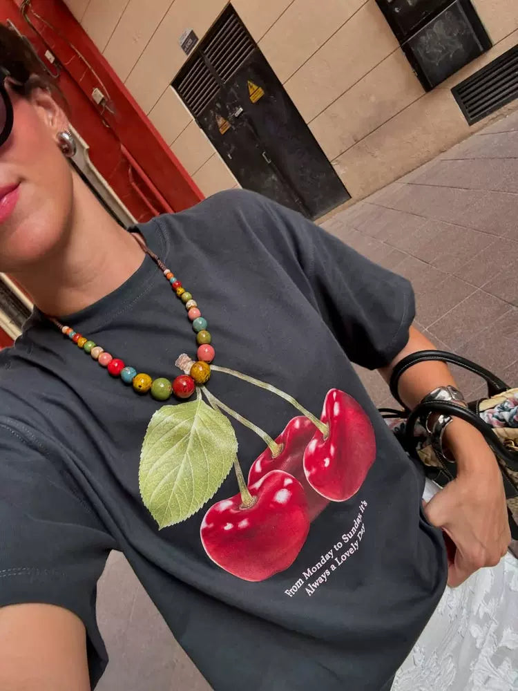 Joleigh Cherry Print Oversized T-Shirt