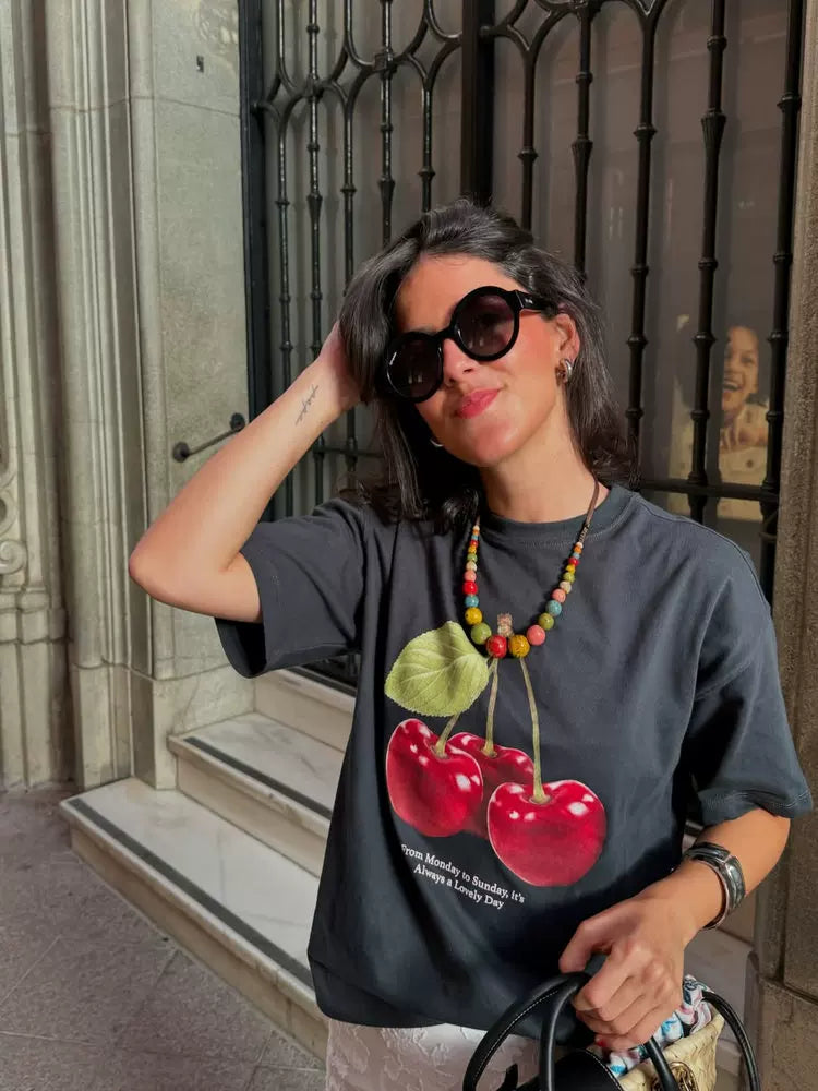 Joleigh Cherry Print Oversized T-Shirt