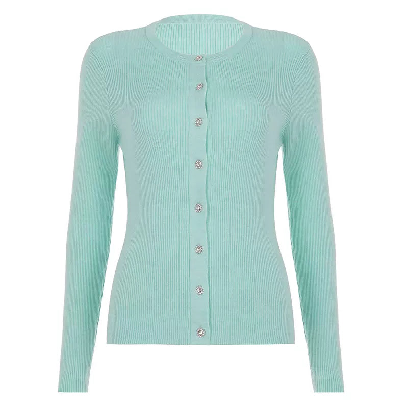 LaPose - Jolena Ribbed Long Sleeve Cardigan - Green Color