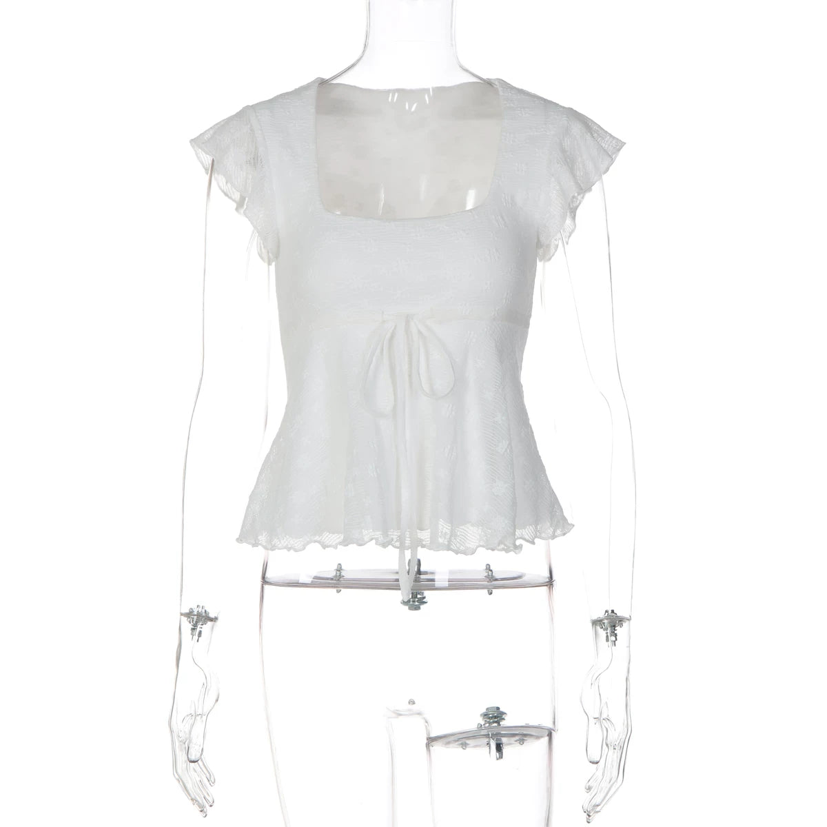 LaPose - Jonah Lace Flutter Sleeve Top - White Color
